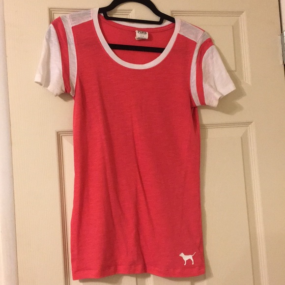 PINK Victoria's Secret Tops - Pink and white shirt-sleeve t-shirt